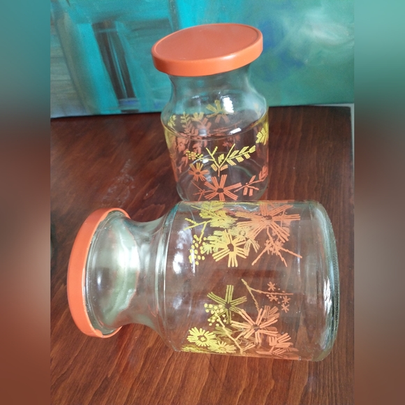Vintage orange floral kitchen jars - Picture 2 of 4